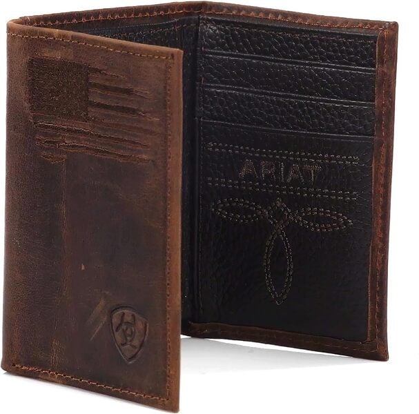ARIAT Men's Trifold USA Flag & Logo Leather Wallet