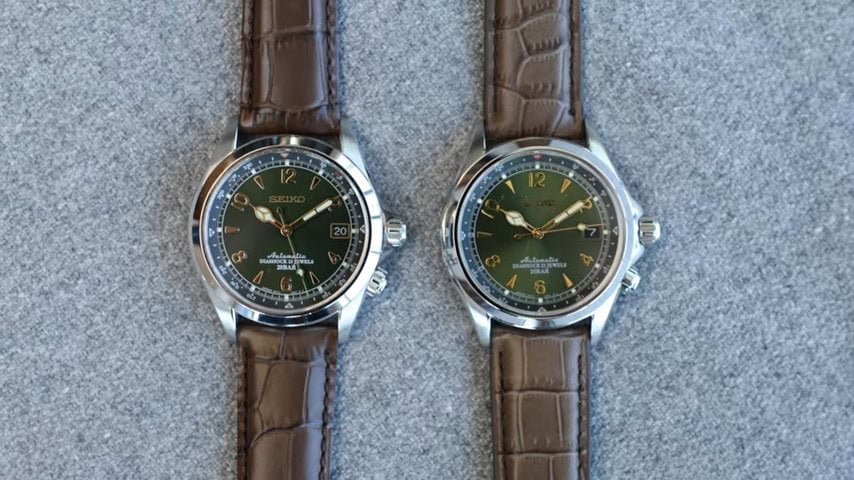 Dial Side by Side Close Up of a fake and original Seiko Alpinist watches