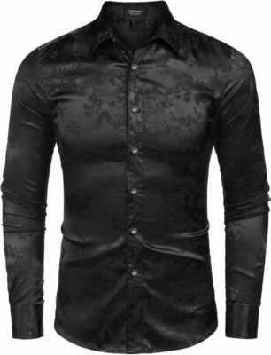 Coofandy Silk Satin Floral Dress Shirt