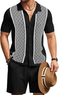 Vintage Short Sleeve Knitted Two Piece Set