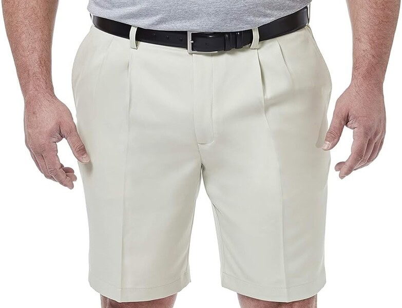 HAGGAR MEN’S COOL PRO STRAIGHT FIT PLEAT SHORTS