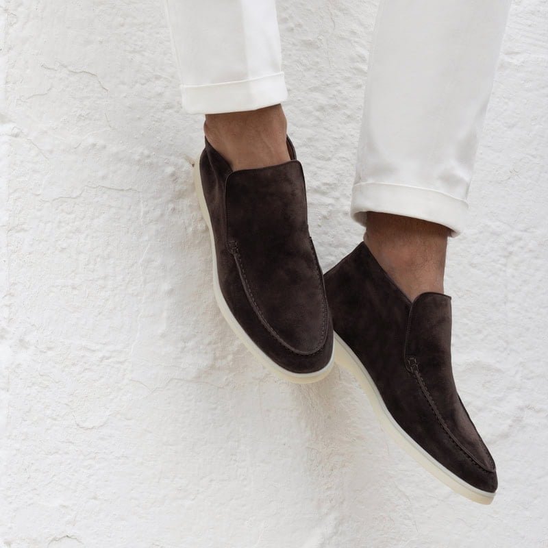 wearing a pair of brown suede city loafers by aurelien