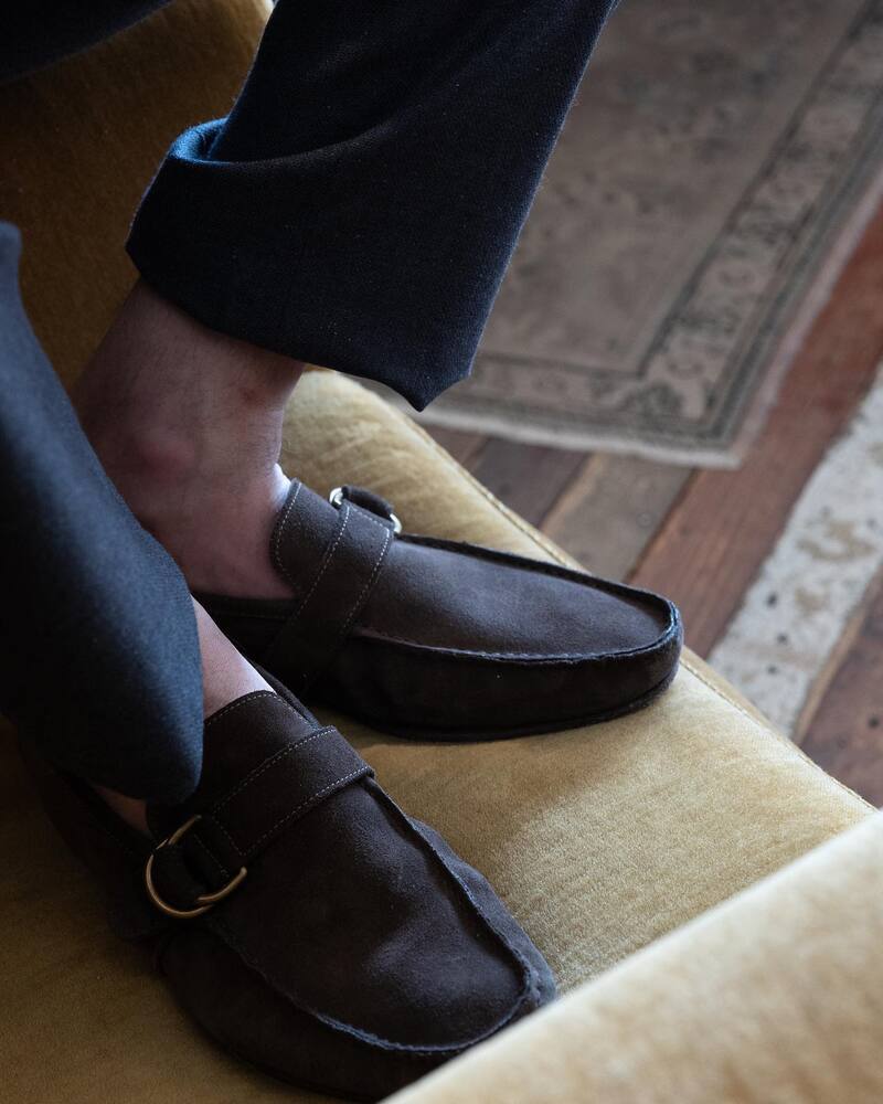 man wearing a pair of d-Ring loafers by billy reid