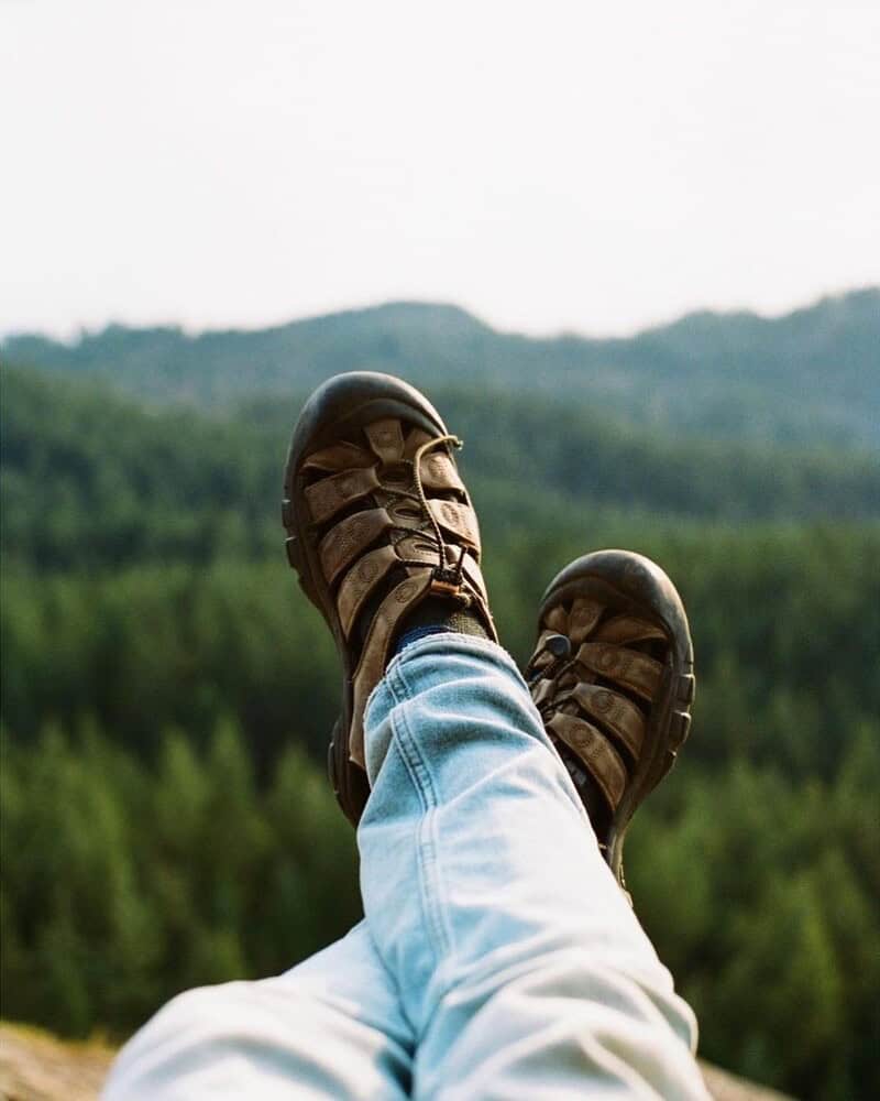 wearing a pair of keen newport sandals