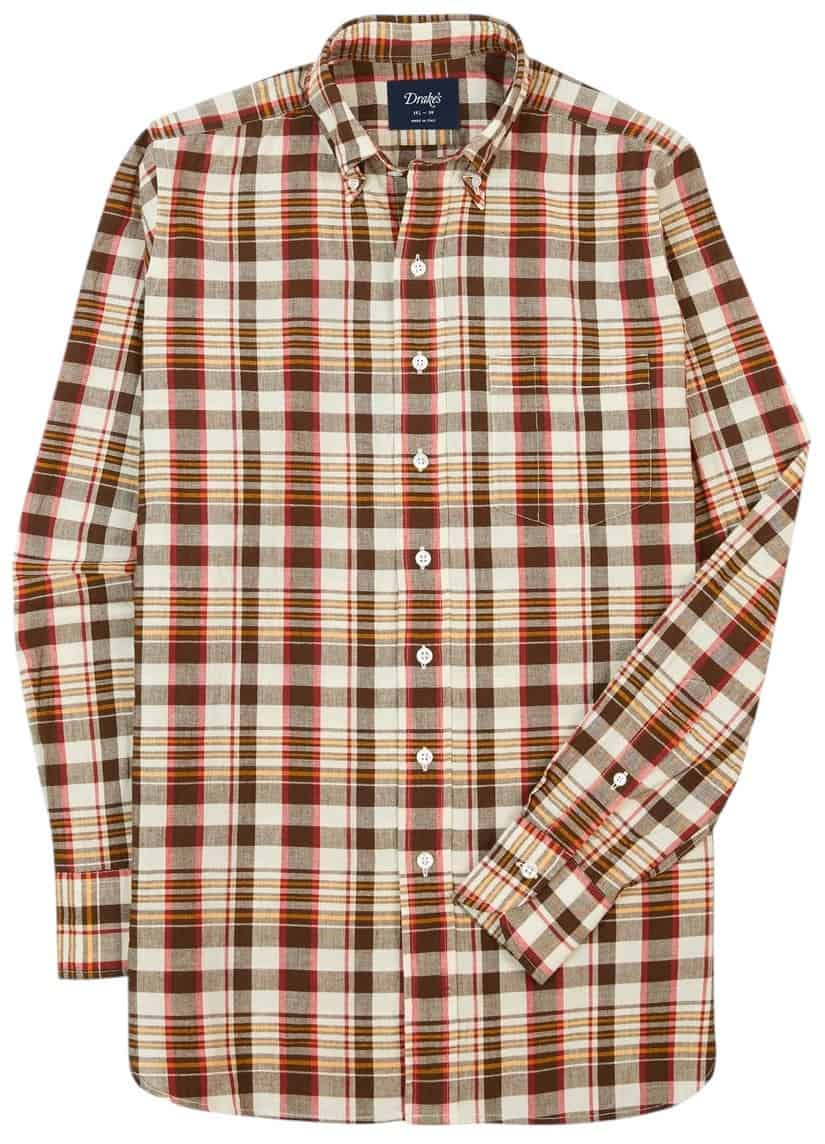 Drake's Madras Check Cotton Button-Down Shirt