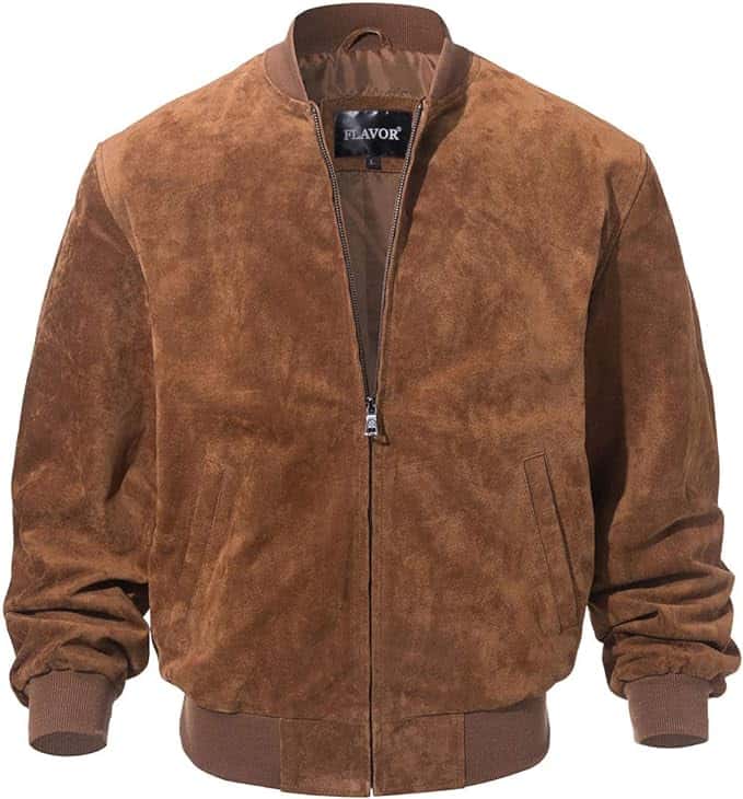 FLAVOR Men’s Leather Baseball Bomber Jacket: best suede jackets for men
