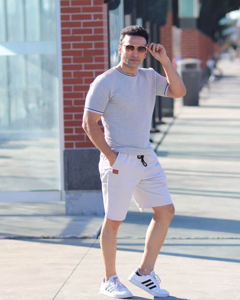 man in sunglasses wearing the jmierr casual shorts