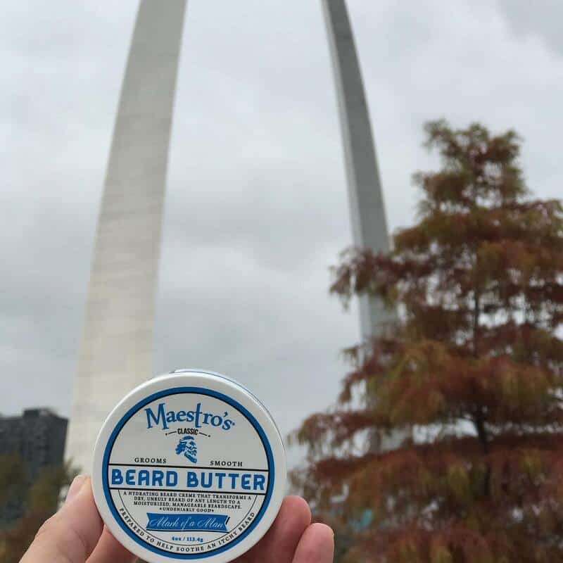 holding a can of Beard Butter by Maestros