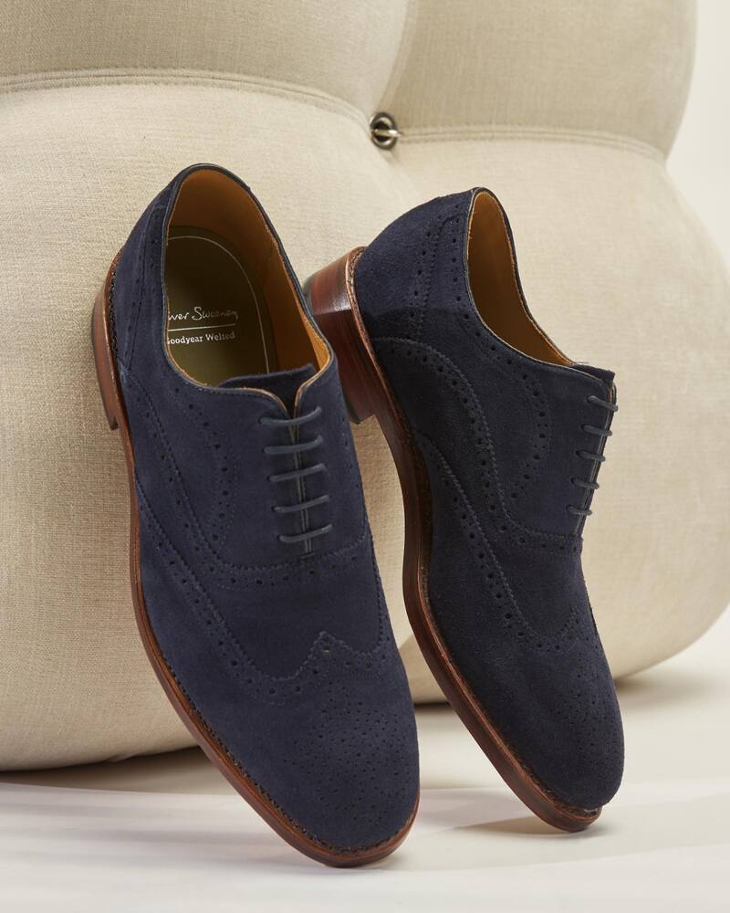 a navy calf suede wingtip shoes by Oliver Sweeney