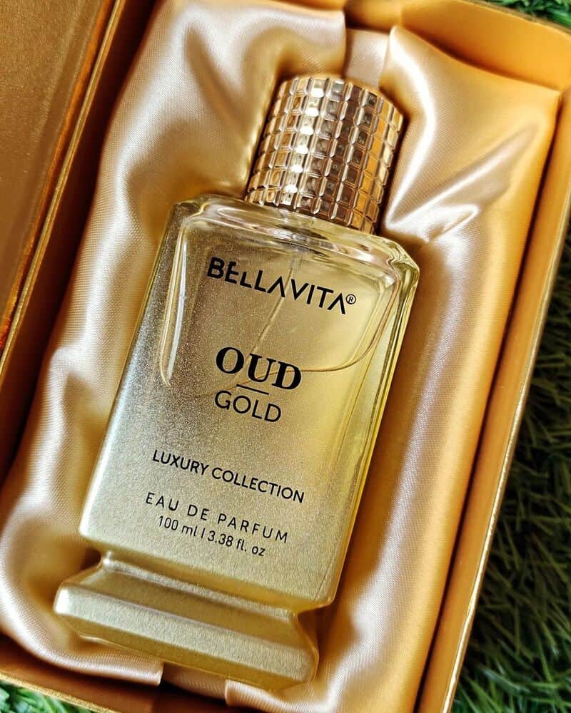 The Bella Vita Oud Gold cologne in a box