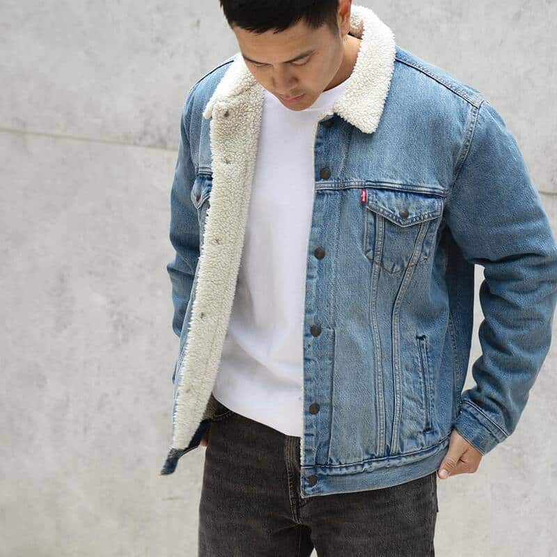 man wearing the Levis Sherpa Trucker Jacket