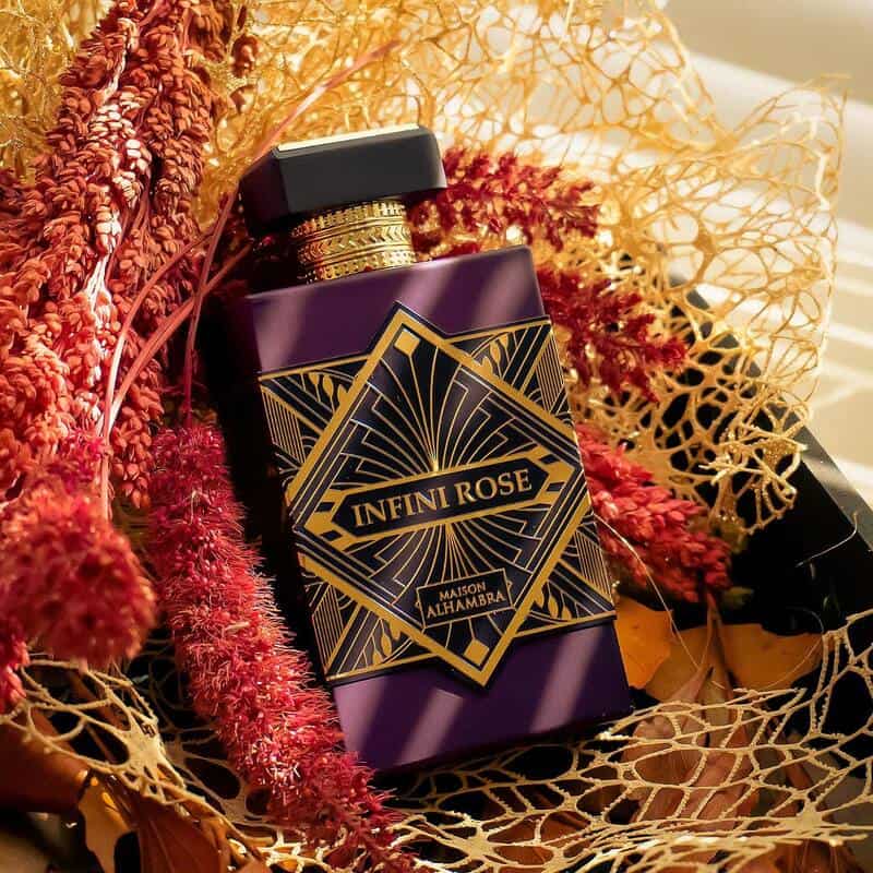 a bottle of Infini Rose Cologne by Maison AlHambra