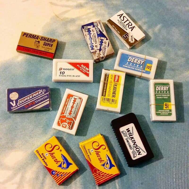 a collection of double razor blades