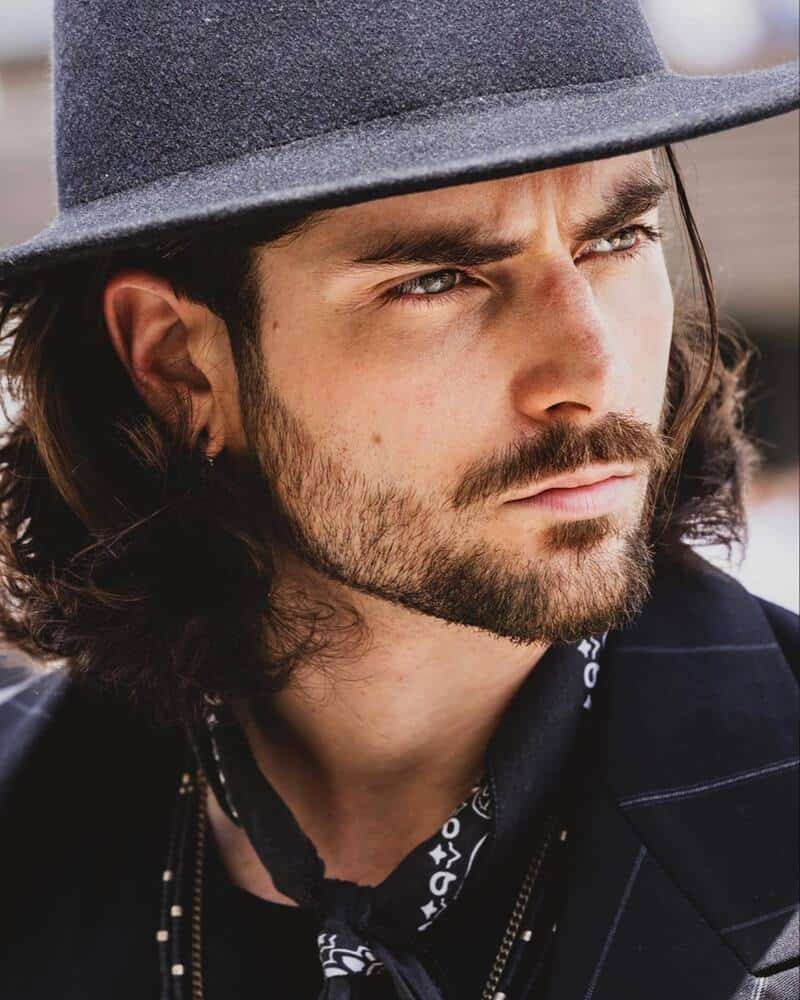 man with short beard wearing a fedora hat