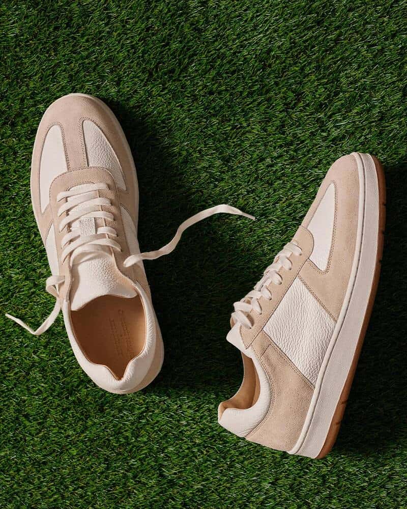 a pair of Bastad Beige Suede sneakers by Myrqivst