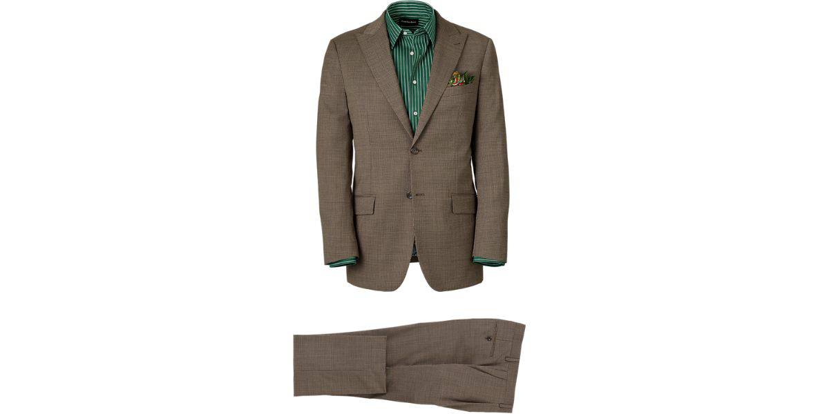 Paul Fredrick Wool Stretch Micro Check Single Breasted Peak Lapel Suit