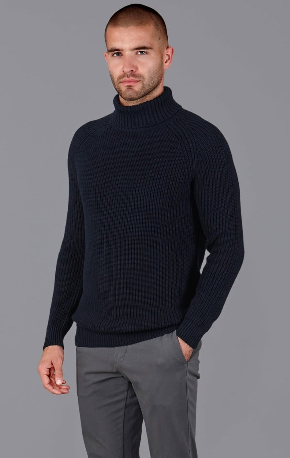 Paul James Knitwear Jacob Fisherman Rib Knit Roll Neck Jumper