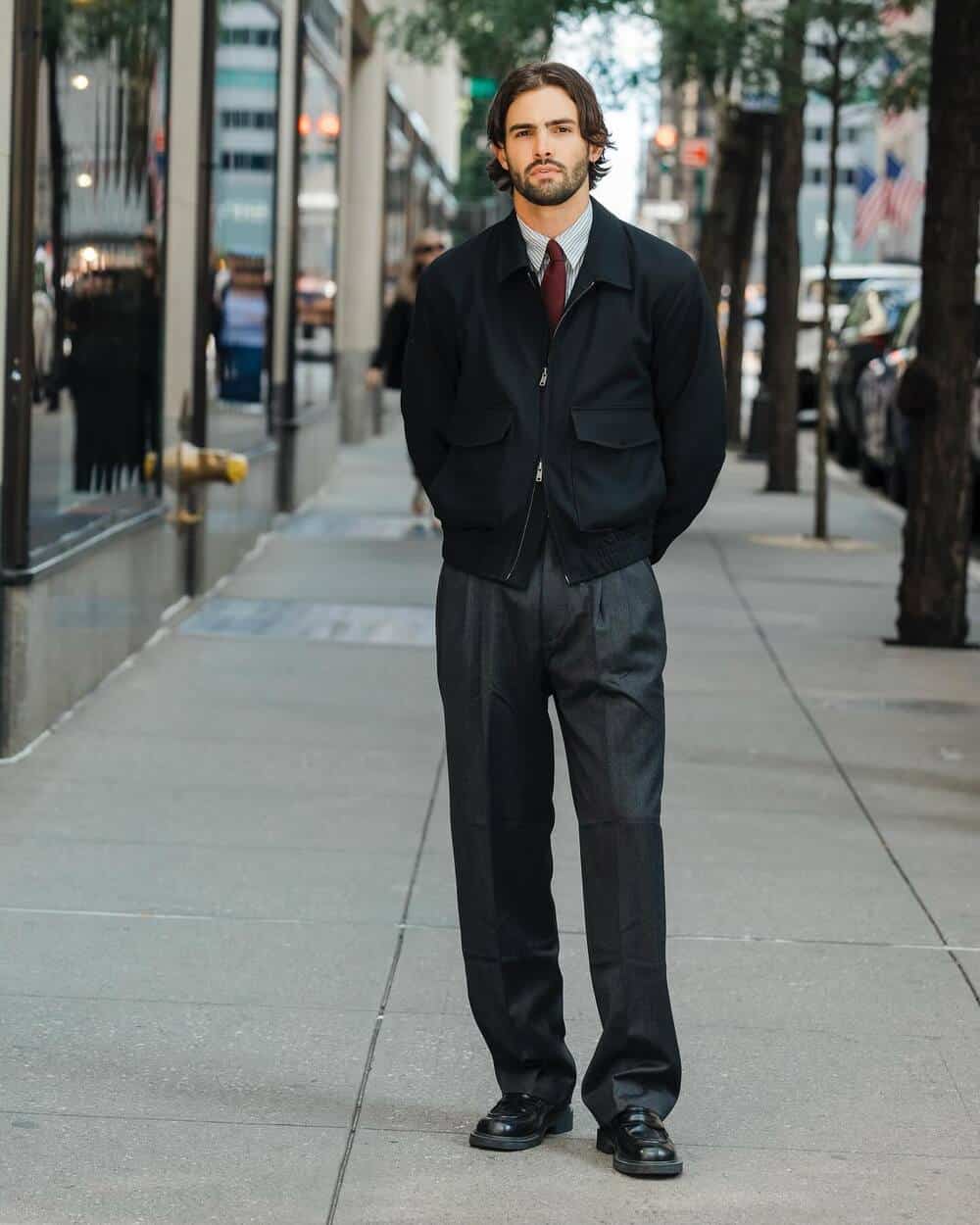 man wearing a jacket over a shirt and tie