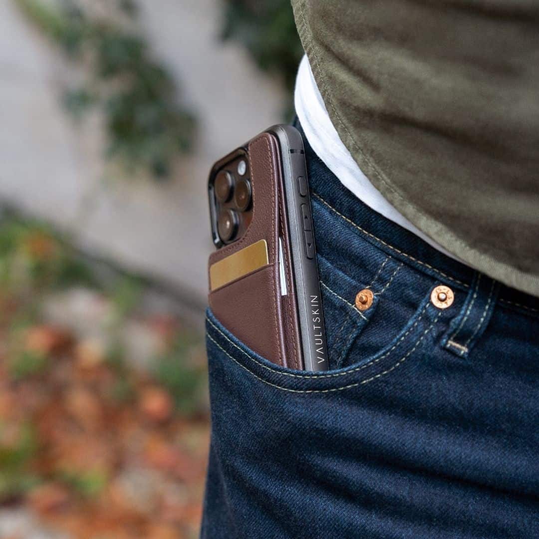 a phone in a vaultskin case with wallet