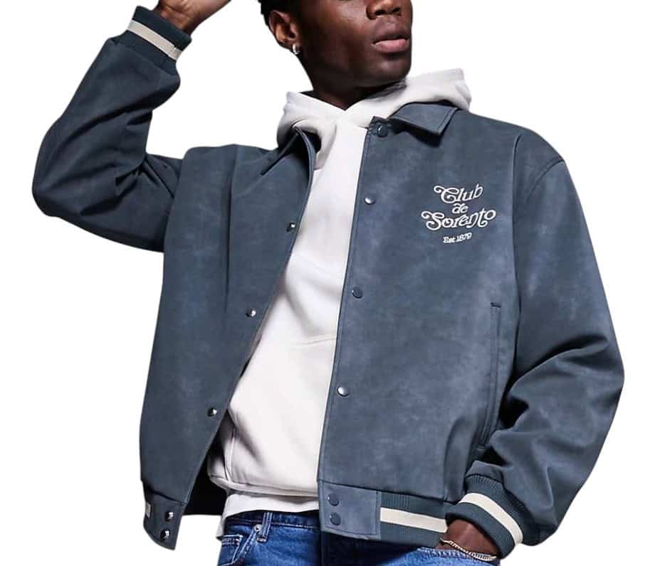ASOS DESIGN oversized faux suede varsity jacket