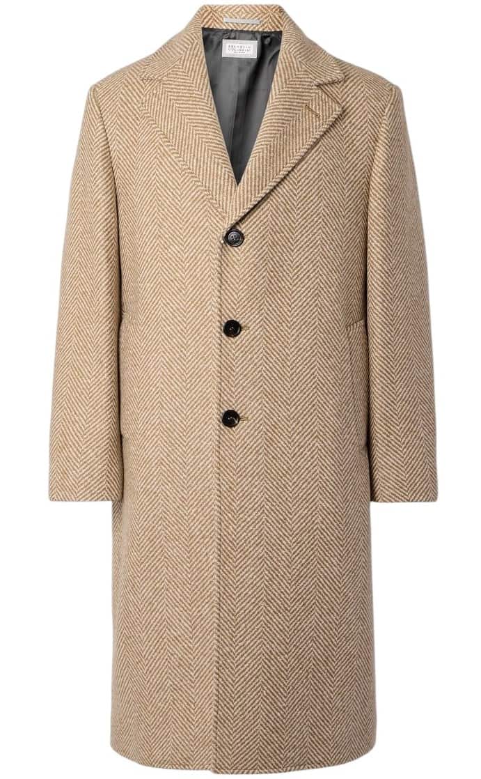 BRUNELLO CUCINELLI Herringbone Cashmere and Silk-Blend Coat