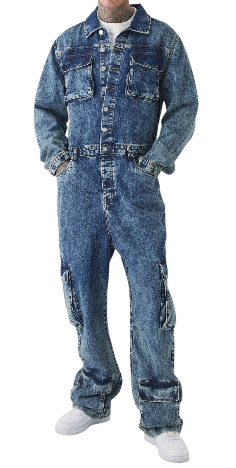 bohooMAN Oversized Denim Boilersuit
