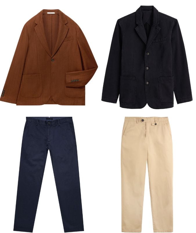 Blazers and pleated trousers