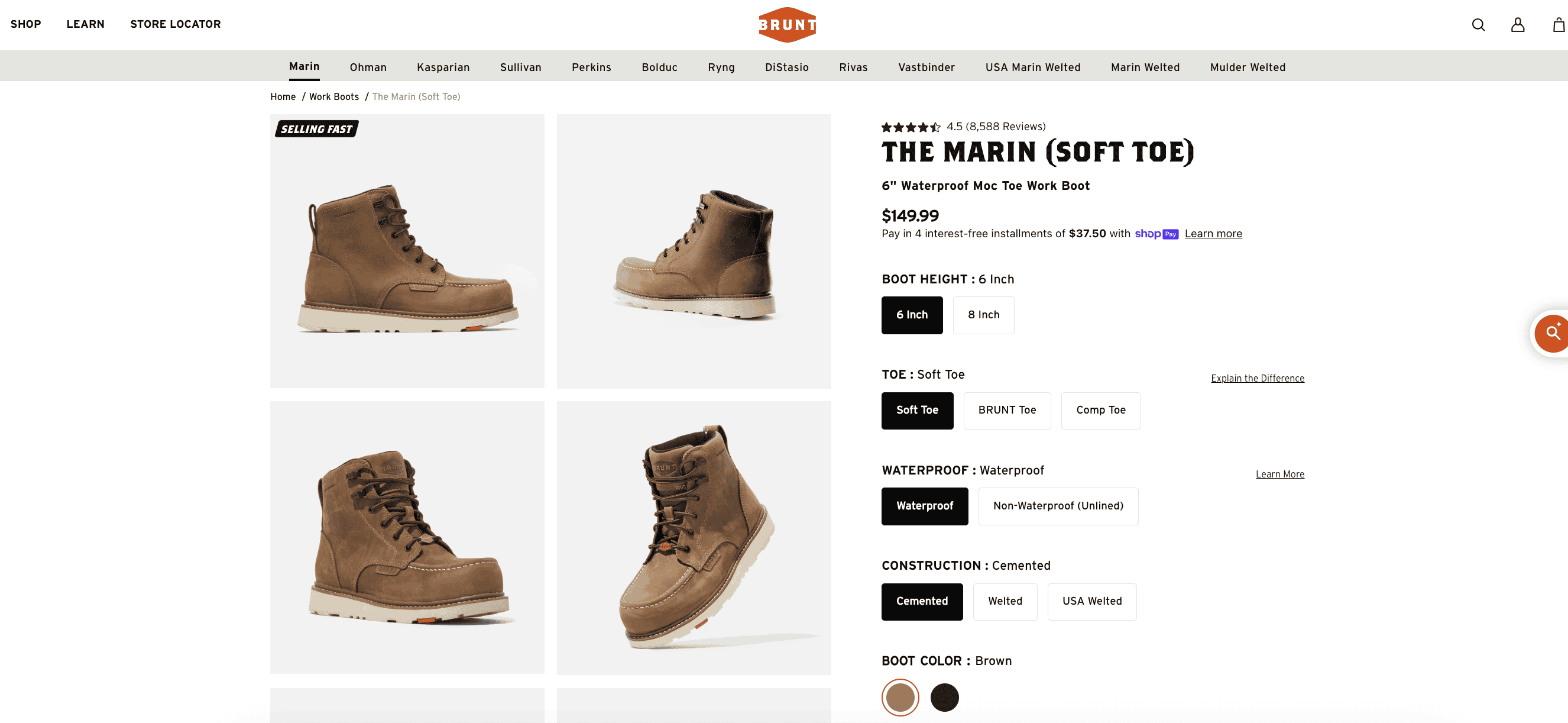 Brunt boots product page