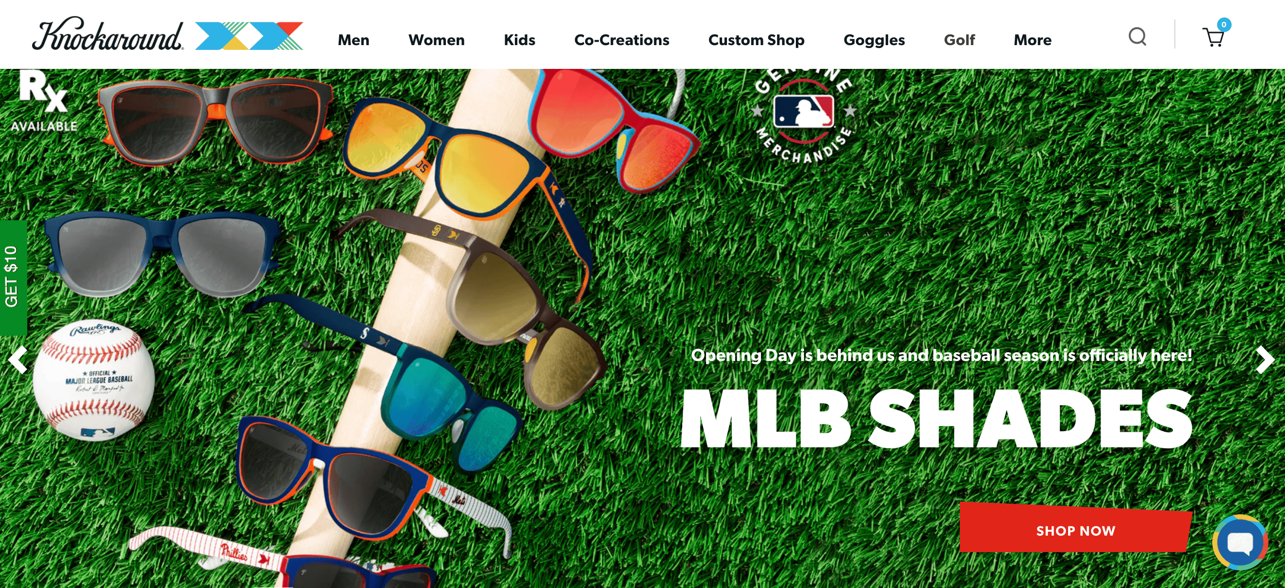 Knockaround sunglasses homepage featuring a pair of sport sunglasses
