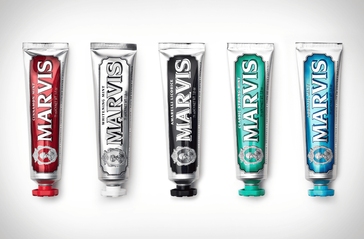 Line up of toothpaste for this marvis toothpaste review