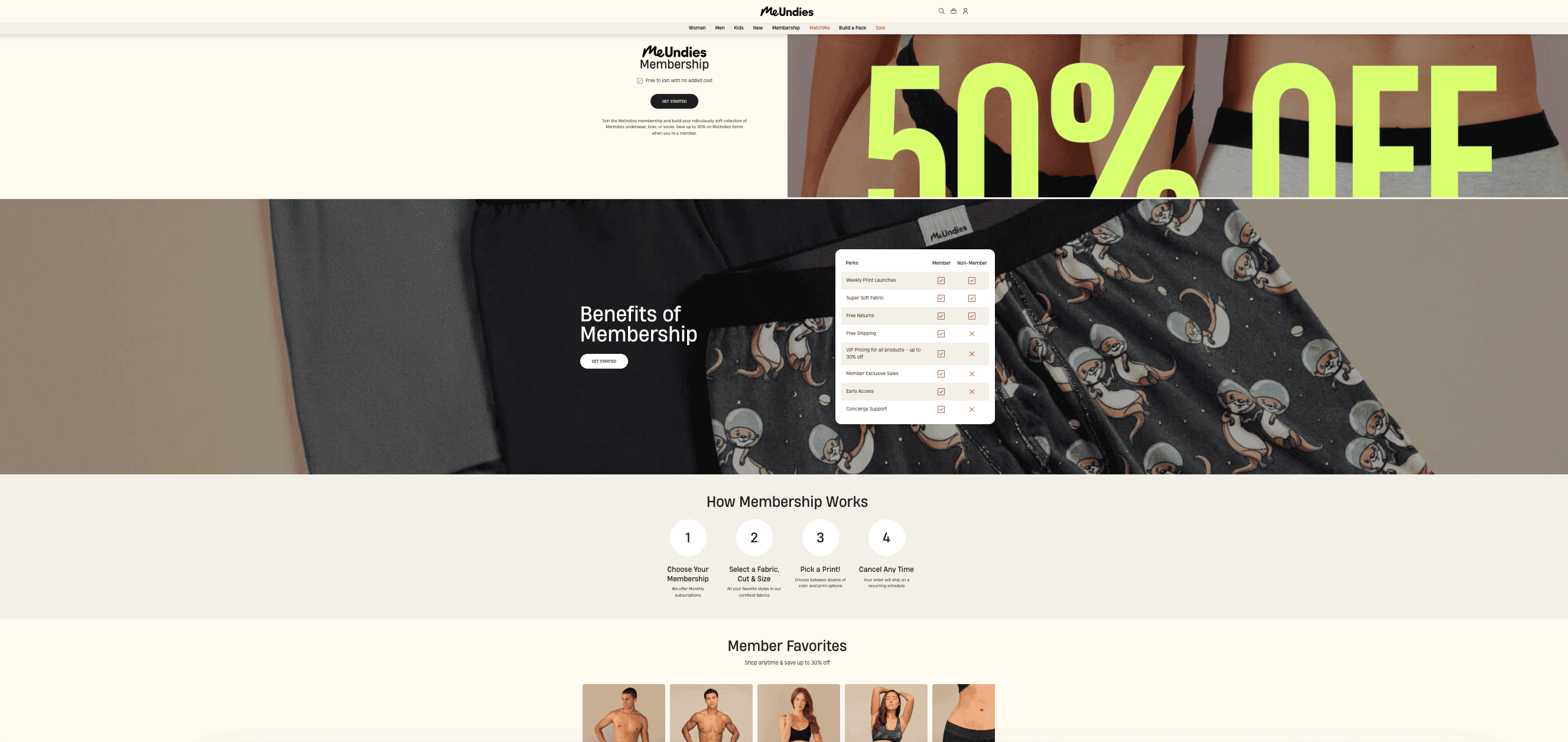 MeUndies Membership page