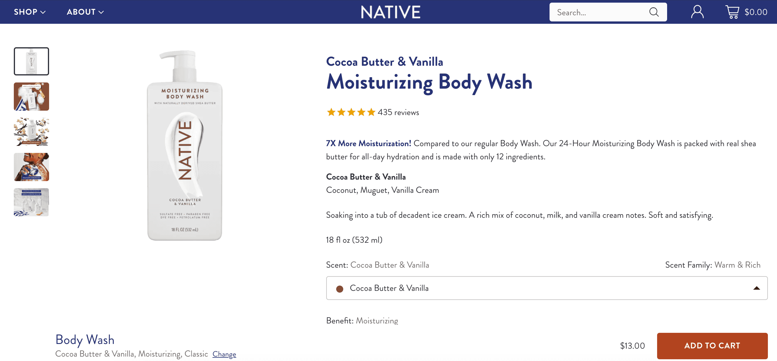 Home page of Native, highlighting Native body wash