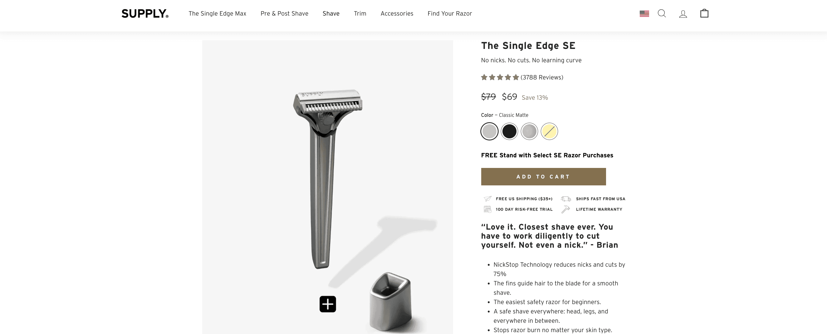 Supply razor single edge SE model product page