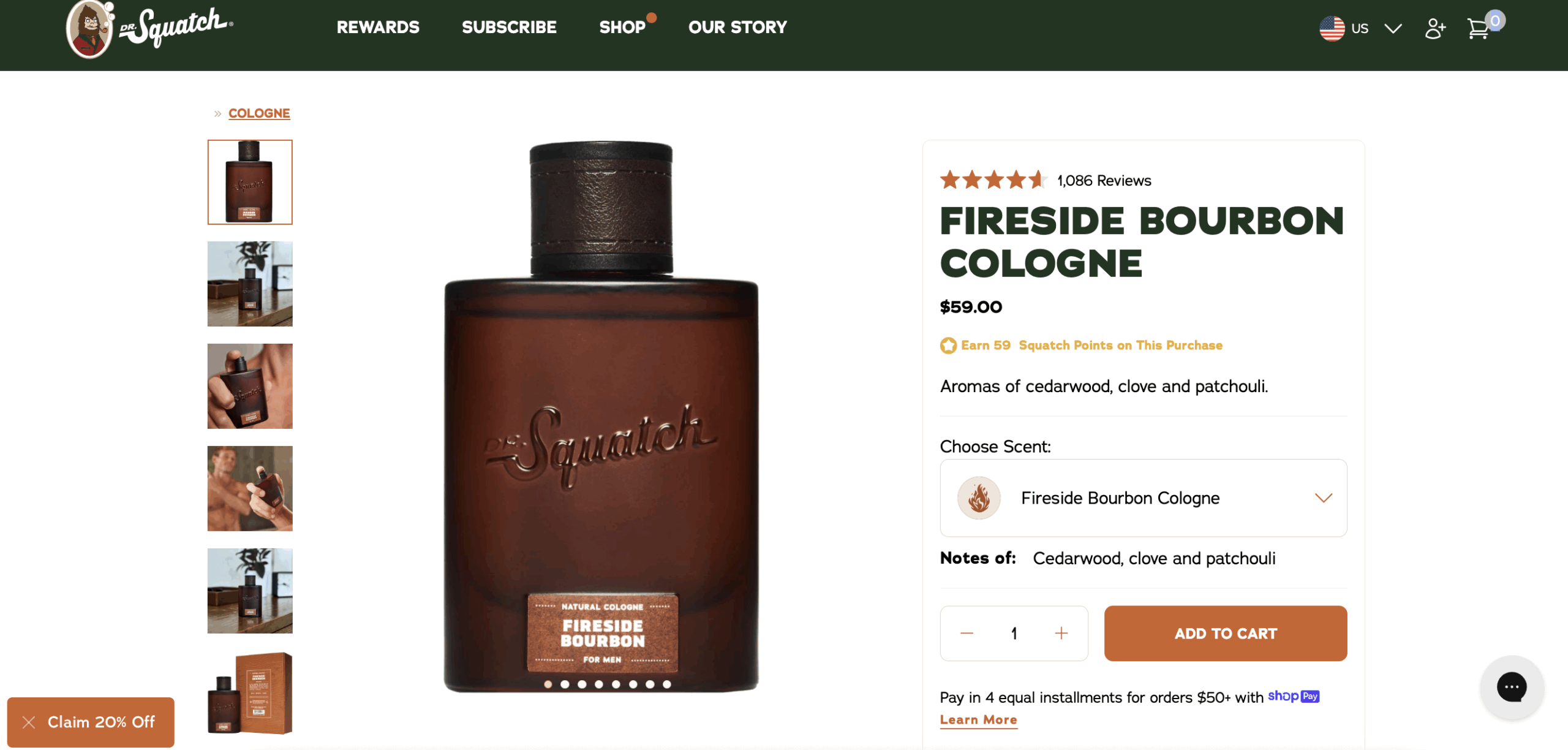Dr Squatch cologne product page