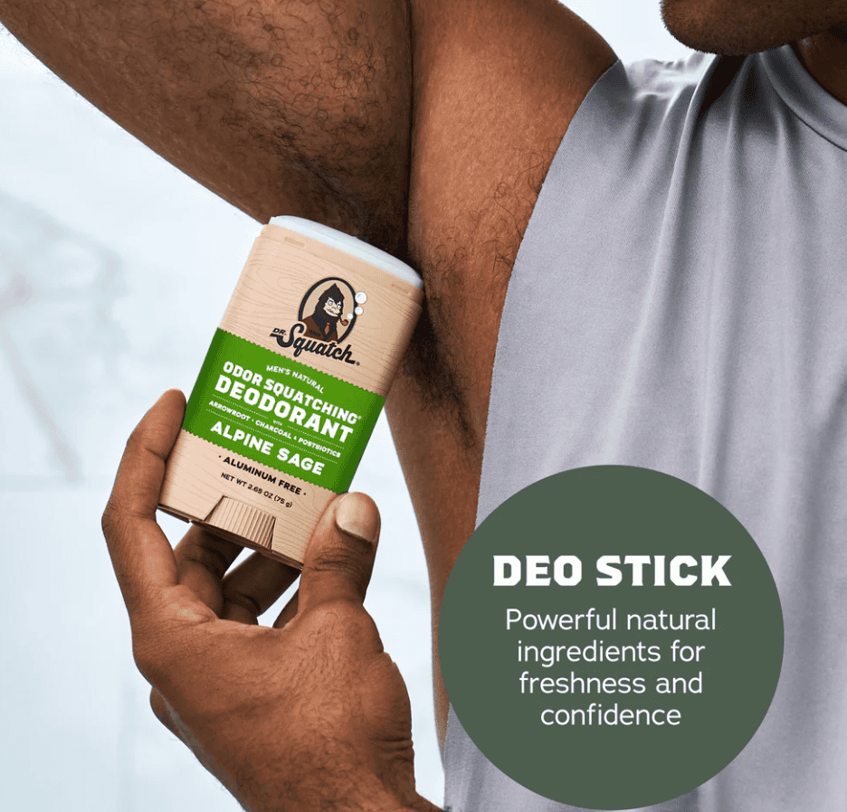man using a dr squatch deodorant stuck 