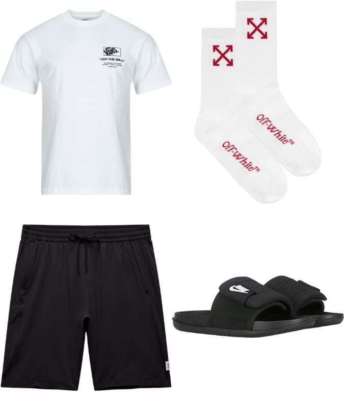 White socks with sliders outfits for men