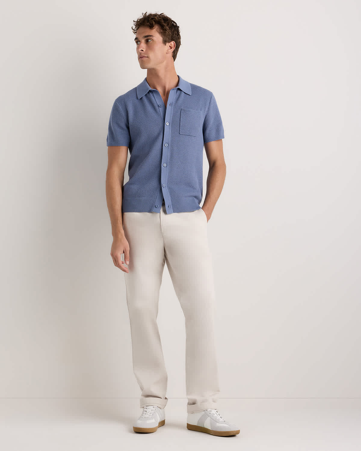 Quince Mesh Stitch Button-Through Polo