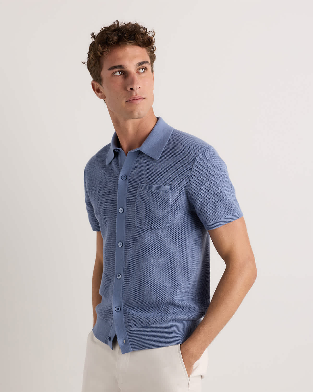 Quince Mesh Stitch Button-Through Polo